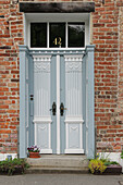  Gray-white old front door 