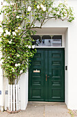  House entrance decorated with climbing rose 