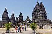 Visitors at Prambanan Temple Compounds, region of Yogyakarta, Java island, Indonesia, Southeast Asia