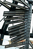 signpost in llanfairpwllgwyngyllgogerychwyrndrobwllllantysiliogogogoch commonly known as Llanfair PG or Llanfairpwll, is a village and community on the island of Anglesey. The village is best known for its name, one of the longest placenames in the world,Wales,United Kingdom,Great Britain,Europe