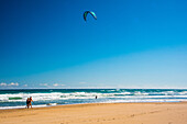  lonely kite surfer in autumn on the beach of Oliva Nova 