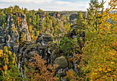  View from the Bastei rock on an autumn morning, Saxon Switzerland, Saxony, Germany  