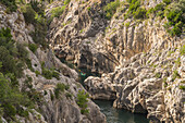  Kayaking on the river Herault in the Gorges de l&#39;Hérault near Saint-Jean-de-Fos, France, Europe 