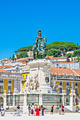  Detailed views of the Praça do Comércio (Terreiro do Paço) and the triumphal arch of Rua Augusta in Lisbon, Portugal 