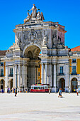  Detailed views of the Praça do Comércio (Terreiro do Paço) and the triumphal arch of Rua Augusta in Lisbon, Portugal 