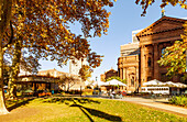 Sister Cities Park and Café with Cathedral Basilica of Saints Peter & Paul in the Parkway Museums District in Philadelphia, Pennsylvania, USA