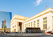  Drexel Square with 30th Street Station and view of Cira Center Building in the University City District in Philadelphia, Pennsylvania, USA 