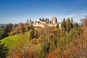 Blick auf die Burgruine Hohenfreyberg im Ostallgäu bei Pfronten im Herbst, Bayern, Deutschland, Europa