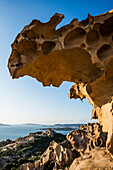 Bizarre Granitfelsen, Roccia dell Orso, Sonnenuntergang, Capo d'Orso, Palau, Costa Smeralda, Sardinien, Italien