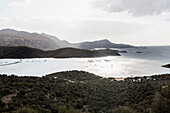  Panorama, coast and mountains, Capo Spartivento, south coast, Sardinia, Italy 