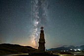  Landmark Spomenik Žugića 1909, Monument Balkan War of 1909 in Nikšić under the starry sky, Milky Way at night with shooting stars, Durmitor Mountains, Durmitor National Park, Novakovići, Žabljak Montenegro 