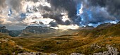  View of the Durmitor mountain massif, Durmitor National Park, natural landscape, landscape, panoramic route, Montenegro, panorama 