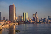  Skyscrapers in District 1 city center and Saigon River at sunrise, Ho Chi Minh City, Vietnam, Asia 