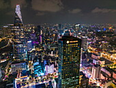  Aerial view of skyscrapers in downtown District 1 at night, Quan 1, Ho Chi Minh City, Vietnam, Asia 