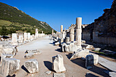 Ruins of The Basilica Stoa (Royal Colonnade) in the ancient city of Ephesus, a UNESCO World Heritage Site. Ephesus Archaeological Site, Turkey.