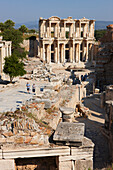 Ruins of the Celsus Library in the ancient city of Ephesus, a UNESCO World Heritage Site. Ephesus Archaeological Site, Izmir Province, Turkey.