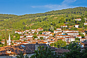 Houses nestled on a hill slope in Sirince village, Izmir Province, Turkey.