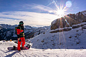  Snowboarder on the slopes, snowboarder, Ifen, winter landscape, snow landscape, mountain landscape, mountains, Alps, Table Mountain, Austria, Kleinwalsertal\n 