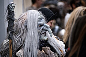  Detailed view of Percht costume at the Krampus run in Munich, Bavaria, Germany, Europe 