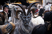  Detailed view of Percht costume at the Krampus run in Munich, Bavaria, Germany, Europe 