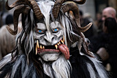  Detailed view of Percht costume at the Krampus run in Munich, Bavaria, Germany, Europe 