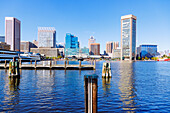  Inner Harbor with Historic Ships Baltimore and World Trade Center with Observation Deck in Baltimore, Maryland, USA 