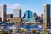 Inner Harbor (Innenhafen) mit Historic Ships Baltimore und World Trade Center mit Observation Deck in Baltimore, Maryland, USA