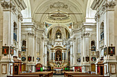  Interior shot of the pilgrimage church in the monastery Santuario di San Giovanni d&#39; Andorno, Biella, Alpi Biellesi, Valais Alps, Piedmont, Italy 