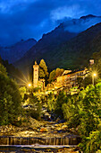  Illuminated mountain village Rosazza with Castello di Rosazza, GTA, Grande Traversée des Alpes, Biella, Alpi Biellesi, Valais Alps, Piedmont, Italy 