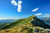  View of the Colma di Mombarone peak with Christ statue, GTA, Grande Traversée des Alpes, Biella, Alpi Biellesi, Valais Alps, Piedmont, Italy 