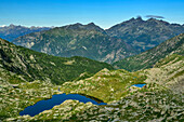  Hut Rifugio Barma stands in rocky terrain with mountain lakes, Rifugio Barma, GTA, Grande Traversée des Alpes, Biella, Alpi Biellesi, Valais Alps, Piedmont, Italy 