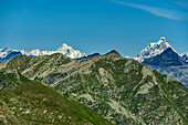  View of Dent d&#39; Hérens and Matterhorn from Monte Camino, Monte Camino, GTA, Grande Traversée des Alpes, Biella, Alpi Biellesi, Valais Alps, Piedmont, Italy 