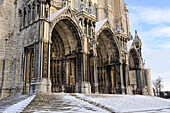 South portal of the Cathedral of Chartres in winter,Eure-et-Loir department,Centre region,France,Europe