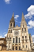 West facade of the Cathedrale seen from the forecourt, City of Chartres, Eure-et-Loir department, Centre-Val-de-Loire region, France, Europe