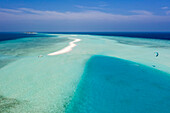  sandbank, island, kite surfer, Rhasdoo Atoll, Indian Ocean, Maldives  