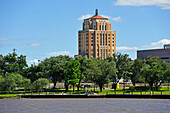 The 1931 Jefferson County Courthouse building seen from the Neches River, Beaumont, Texas, United States of America, North America