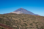  Panorama from the east over the Teide National Park, Parque Nacional del Teide, to the Pico del Teide, 3715m, Tenerife, Canary Islands, Spain, Europe 