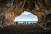  Cave and beach, Cala Luna, Gulf of Orosei National Park, Parco Nazionale del Gennargentu e del Golfo di Orosei, Baunei, Nuoro, Sardinia, Italy 