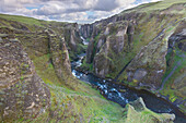  View into the Fjadrargljufur gorge, winter, Iceland 