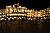 Plaza Mayor by night, main square, Salamanca, Castile and León, Spain