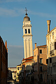 Leaning tower of the San Giorgio dei Greci church in Venice, Italy: