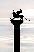 Silhouette of The Lion of Venice; an ancient bronze sculpture of a winged lion in the Piazza San Marco of Venice, Italy, which came to symbolize the city.