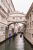 The 'Ponte dei Sospiri' (bridge of Sighs) in Venice, Italy. It passes over the Rio di Palazzo, and connects the New Prison (Prigioni Nuove) to the interrogation rooms in the Doge's Palace. Designed by Antonio Contin, it was built in 1600.