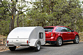  Teardrop camping trailer. Grand Canyon National Park, Arizona, USA 