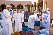 Date sale at the big market on Friday morning at Nizwa, Ad Dakhiliyah Region, Sultanate of Oman, Arabian Peninsula, Middle East