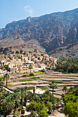 Village of Bilad Sayt, on the edge of the Wadi Bani Awf, North Eastern slope of Jebel Akhdar, Western Hajar Mountains, Al-Dakhiliyah region, Sultanate of Oman, Arabian Peninsula, Middle East