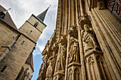 Severikirche and magnificent portal with numerous figures at Erfurt Cathedral, Erfurt, state capital, Free State of Thuringia, Germany, Europe