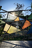 Colored transparent installation in the backlight of the BNE garden (Education for Sustainable Development) in the Petersberg Citadel, Erfurt, state capital, Free State of Thuringia, Germany, Europe