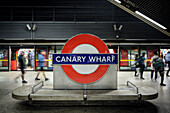 Passengers in the metro station "Canary Wharf";, Docklands, Tower Hamlets, Isle of Dogs, London, England, United Kingdom, UK, Europe