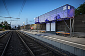  modern train station in Karlsruhe Hagsfeld, public transport project regiomove, Baden-Württemberg, Germany 